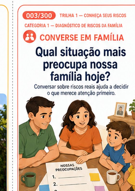 Card 003, do tipo Converse em Família, sobre a situação que mais preocupa a família hoje
